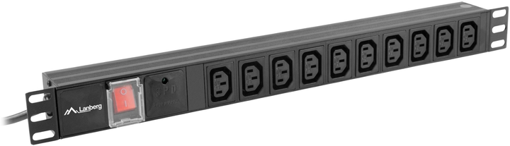 Мережевий фільтр Lanberg Rackowa 1U 10A PDU 10 розеток 2 м Black (PDU-10I-0200-IEC-BK) - зображення 1