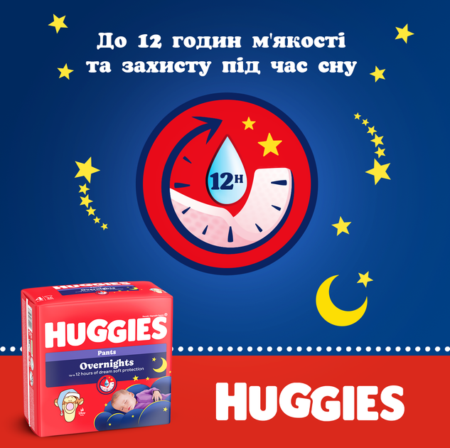Трусики-підгузки Huggies Overnights Pants 5 12-17 кг 24 шт (5029053581095) - Фото 3 Трусики-підгузки Huggies Overnights Pants 5 12-17 кг 24 шт (5029053581095) - изображение 3