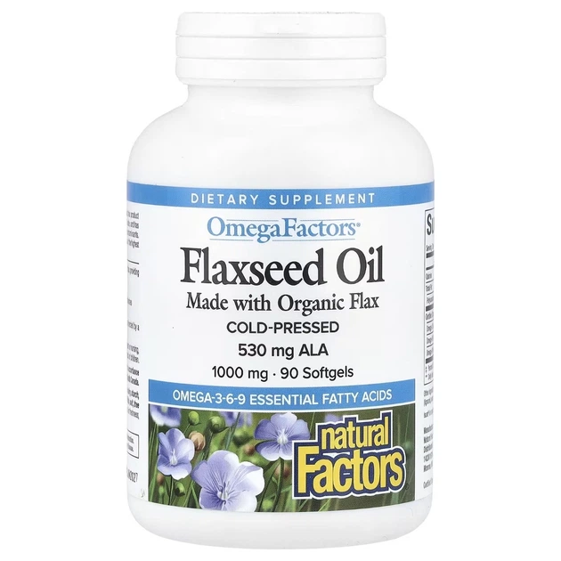 Льняна олія, 1000 мг, OmegaFactors, Flaxseed Oil, Natural Factors, 90 гелевих капсул - Фото 1 Льняна олія, 1000 мг, OmegaFactors, Flaxseed Oil, Natural Factors, 90 гелевих капсул - зображення 1