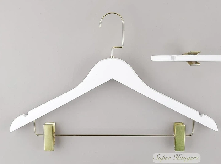 Набор 5 шт плечики вешалки Hanger VDWK 44 см деревянные костюмные белого цвета крючок золото - Фото 2 Набор 5 шт плечики вешалки Hanger VDWK 44 см деревянные костюмные белого цвета крючок золото - изображение 2