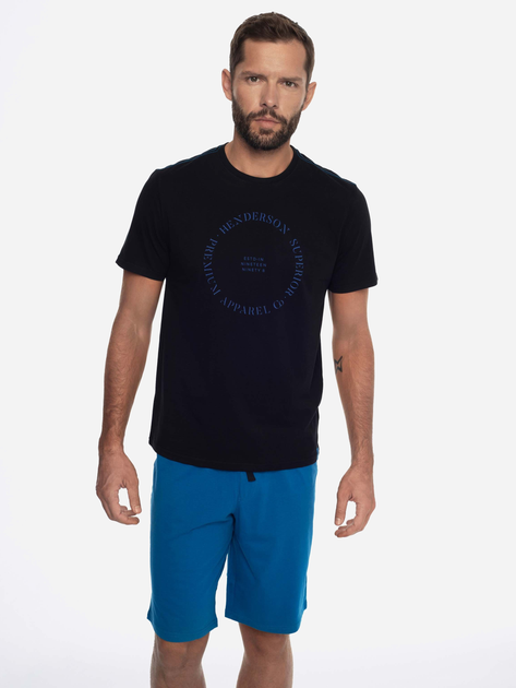 Піжама (футболка + шорти) чоловіча бавовняна Henderson 41292-99X M Чорний/Синій (5903972248942) - зображення 1