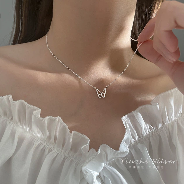 Колье с одиночной Бабочкой серебристое - изображение 3