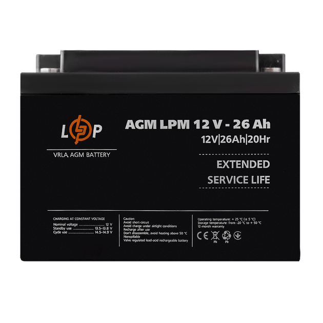 Акумулятор AGM LogicPower LPM 12V - 26 Ah під болт М5 - изображение 3