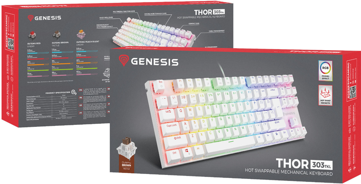 Клавіатура дротова Genesis Thor 303 TKL RGB Outemu Brown White (NKG-1861) - зображення 9