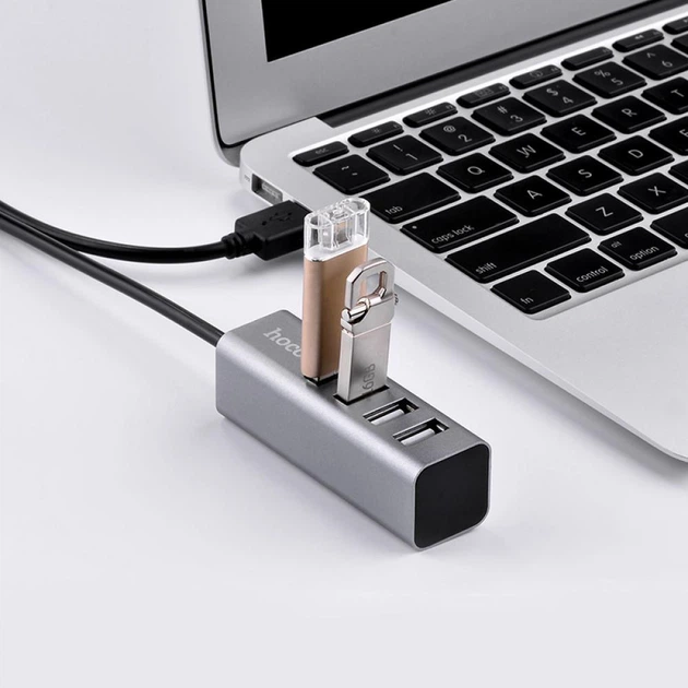 Адаптер хаб USB Hoco HB1 Line Machine 4xUSB 2.0 0.8m tarnish - Фото 4 Адаптер хаб USB Hoco HB1 Line Machine 4xUSB 2.0 0.8m tarnish - зображення 4