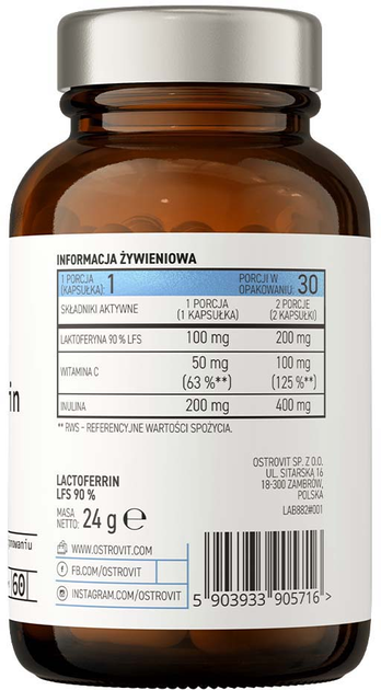 Suplement diety OstroVit Pharma Lactoferrin LFS 90% 60 kapsułek (5903933905716) - obraz 2