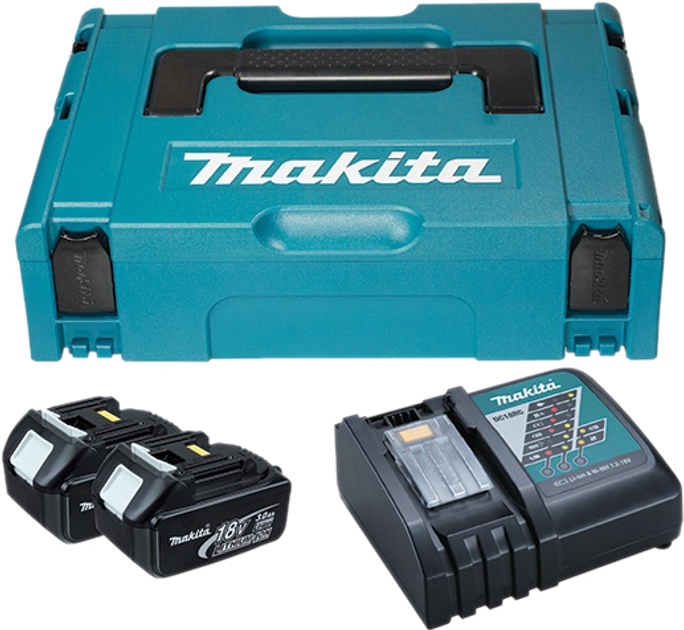 Zestaw akumulatorów do narzędzi Makita LXT BL1830 x 2 szt., DC18RC, Makpac 1 (197952-5) - obraz 1