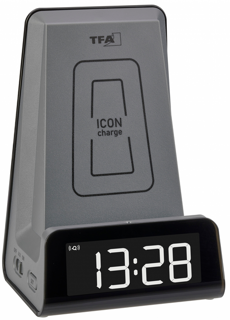 Настільний годинник-будильник TFA "ICONcharge" з бездротовою зарядкою (4009816038654) - зображення 2