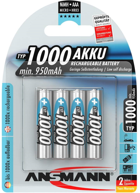 Akumulator uniwersalny Ansmann AAA Ni-MH 1000 mAh 4 szt. (4013674030880) - obraz 2