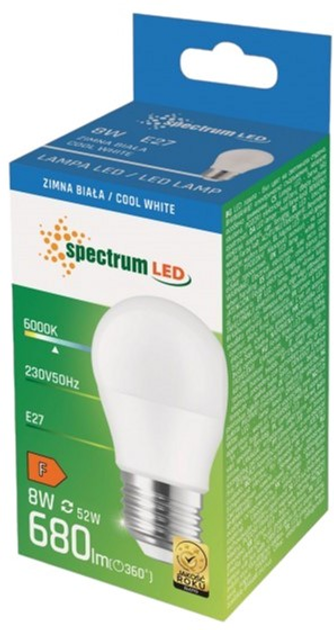 Світлодіодна лампа Spectrum 8W 6500K 230V E27 Cold White Куля (6477572) - зображення 2