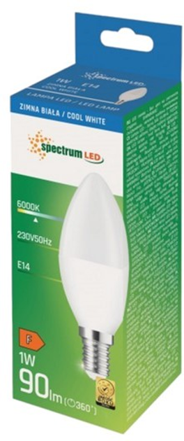 Світлодіодна лампа Spectrum 1W 6000K 230V E14 Neutral White Свічка (6478478) - зображення 2