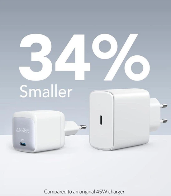 Мережевий зарядний пристрій Anker PowerPort 713 Nano II GaN 45W White (А2664321) - Фото 2 Мережевий зарядний пристрій Anker PowerPort 713 Nano II GaN 45W White (А2664321) - зображення 2