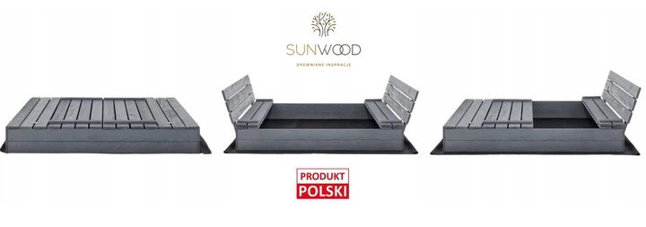 Дитяча дерев'яна пісочниця SunWood PS 140IMP 140х140 см з розкладними лавками - кришкою, дном та брезентом Сіра - Фото 5 Дитяча дерев'яна пісочниця SunWood PS 140IMP 140х140 см з розкладними лавками - кришкою, дном та брезентом Сіра - зображення 5
