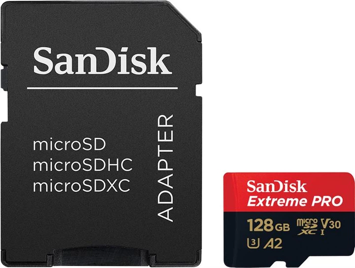 Карта памяти SanDisk 128GB microSDXC C10 UHS-I U3 R170/W90MB/s Extreme Pro V30 + SD (SDSQXCY-128G-GN6MA) - изображение 2