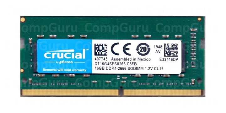 Оперативна пам'ять для ноутбука Crucial DDR4 16GB 2666MHz SO-DIMM PC4-2666 (CT16G4SFS8266.C8FB) - Фото 1 Оперативна пам'ять для ноутбука Crucial DDR4 16GB 2666MHz SO-DIMM PC4-2666 (CT16G4SFS8266.C8FB) - зображення 1