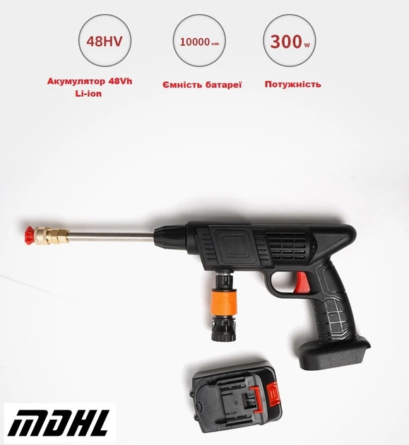 Мийка бездротова на акумуляторі MDHL 8106 пістолет-мийка високого тиску 48V + кейс - зображення 6