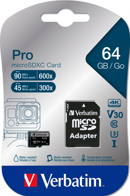 Karta pamięci Verbatim Pro microSDHC 64GB Class UH-3 + SD-adapter (23942470427) - obraz 7