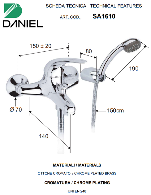 Смеситель для ванны с душем DANIEL SA1610CR – фото, отзывы ...