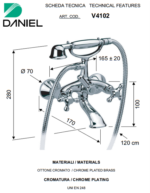Змішувач для ванни з душем двоважільний DANIEL V4102CR - зображення 2