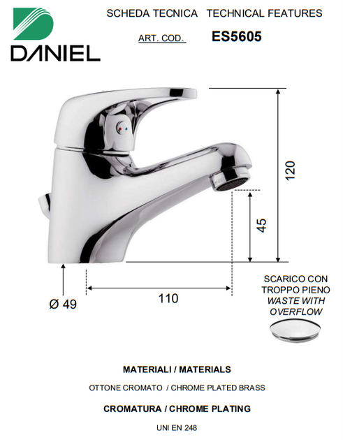 Смеситель для раковины с донным клапаном DANIEL ES5605 - изображение 2