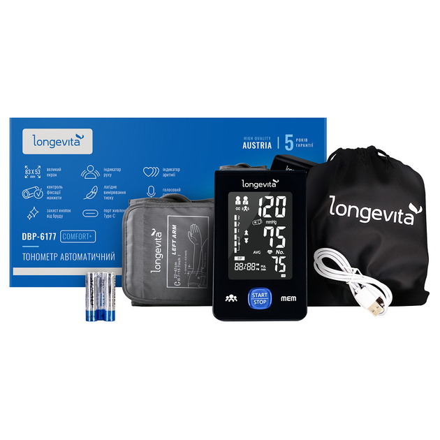 Тонометр Longevita Авт.вимір.артер.тиску LONGEVITA DBP-6177 (DBP-6177) - зображення 1