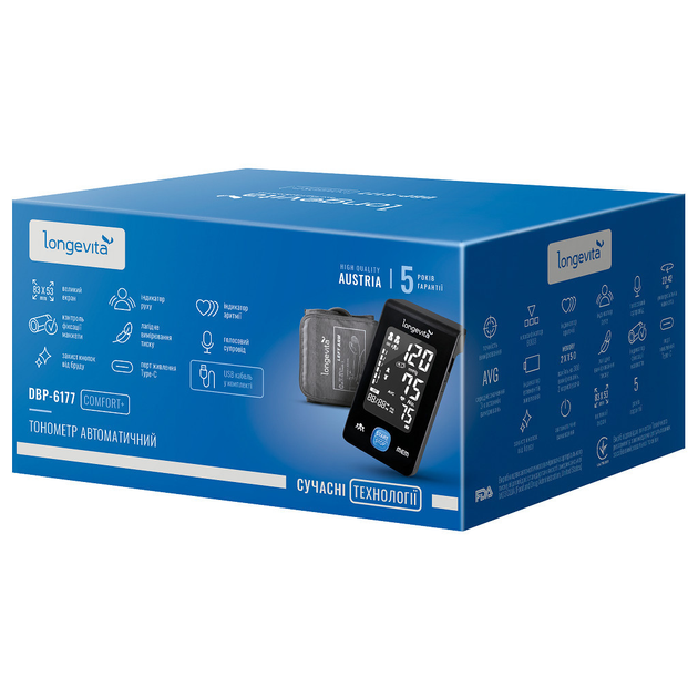 Тонометр Longevita Авт.вимір.артер.тиску LONGEVITA DBP-6177 (DBP-6177) - зображення 2