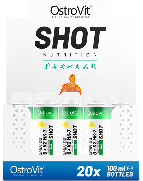 Zestaw suplementów diety OstroVit Vitamin D3 4000 IU + K2 MK-7 Shot Kiwi w płynie 20 x 100 ml (5903933911434) - obraz 1