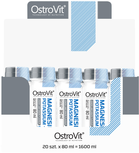 Zestaw suplementów diety OstroVit Magnesium Potassium + B6 Shot Lemon - Lime - Grape w płynie 20 x 80 ml (5903933905563) - obraz 1