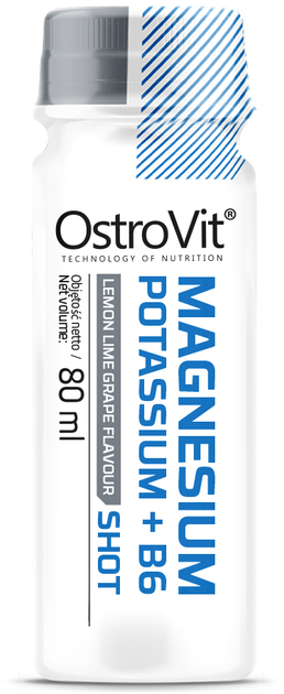 Zestaw suplementów diety OstroVit Magnesium Potassium + B6 Shot Lemon - Lime - Grape w płynie 20 x 80 ml (5903933905563) - obraz 2