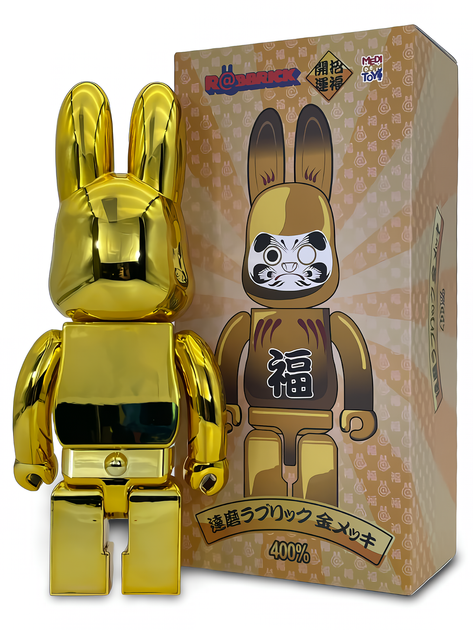 Статуетка Bearbrick x Daruma x Rabbit Gold 400% 28 см Medicom Toy Золотий заєць - зображення 2