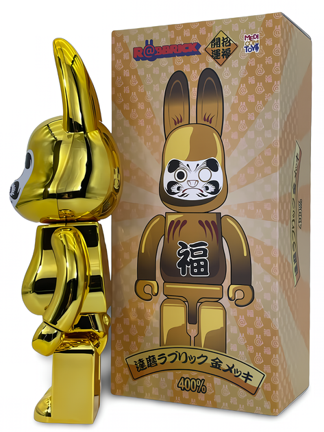 Статуетка Bearbrick x Daruma x Rabbit Gold 400% 28 см Medicom Toy Золотий заєць - зображення 3