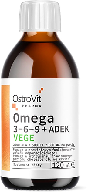Suplement diety OstroVit Pharma Omega 3-6-9 + ADEK Vege 120 ml (5903933907987) - obraz 1
