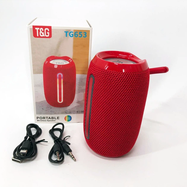 Портативна Bluetooth-колонка TG653 USB з ремінцем, потужна переносна акустична колонка. Колір: червоний - зображення 2