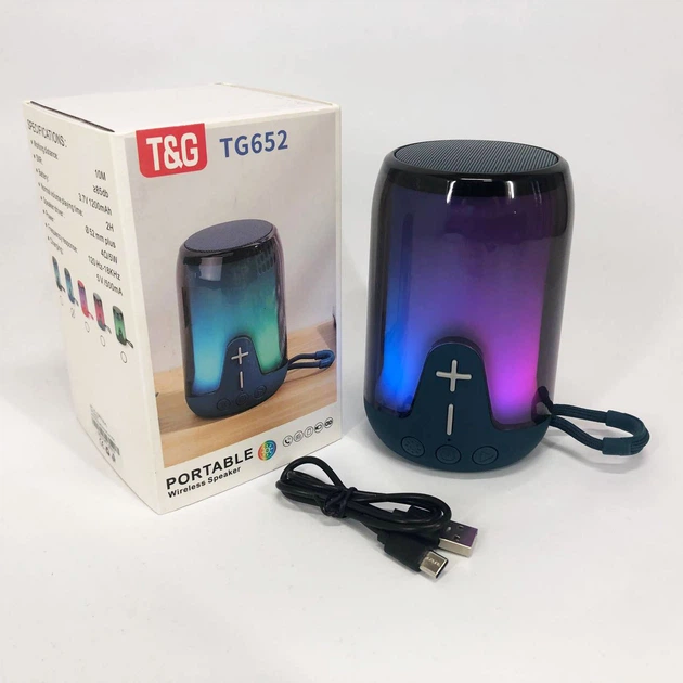 Аккумуляторная переносная колонка TG 652 5W с RGB подсветкой и ремешком, блютуз колонка. Цвет: синий - изображение 5