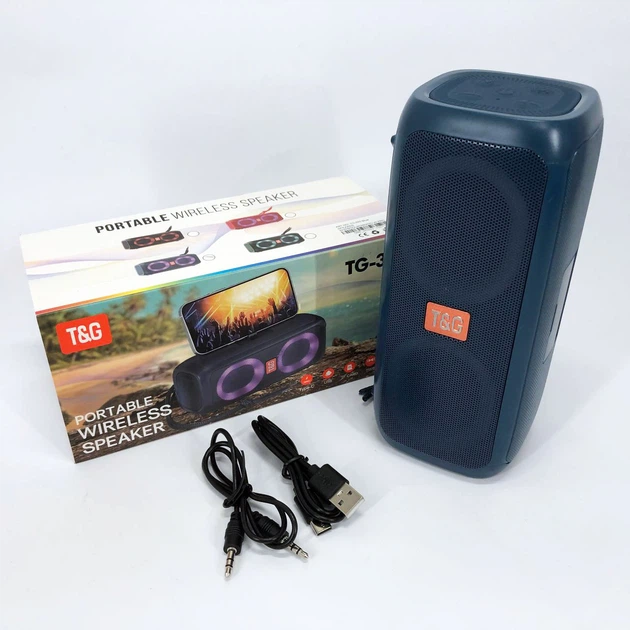 Портативна колонка TG333 2x5W з RGB підсвічуванням, гучна блютуз колонка. Колір: синій - зображення 6