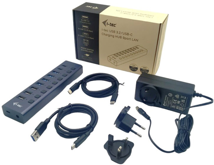 Блок живлення для ноутбука i-Tec USB-A/USB-C Charging HUB 9 port + Power Adapter 60 W (8595611705915) - зображення 2