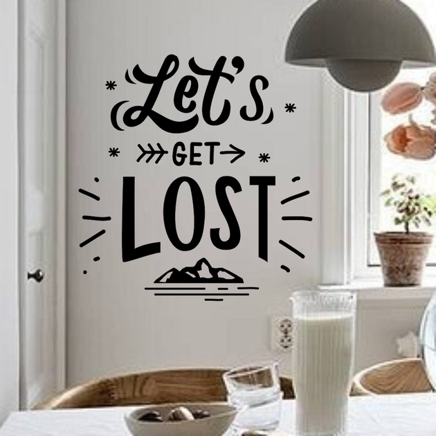 Вінілові наклейки декор Let's get lost 97х102см туризм гори мотиватор Happy Pocket Чорний матовий - зображення 3