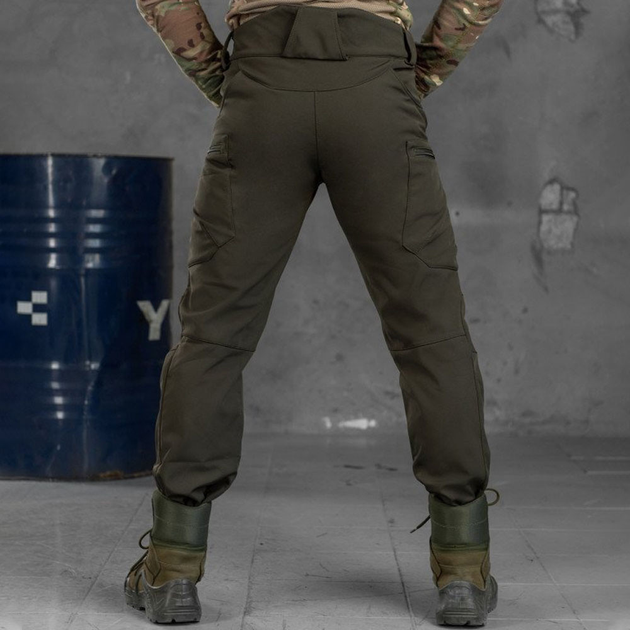 Утепленные мужские Брюки SoftShell с Высоким Поясом / Плотные штаны на флисе олива размер S - изображение 2