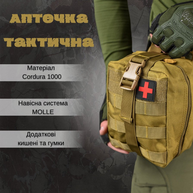 Подсумок-аптечка с быстрым сбросом Cordura 1000D / Сумка для медикаментов с креплением Molle койот - изображение 2