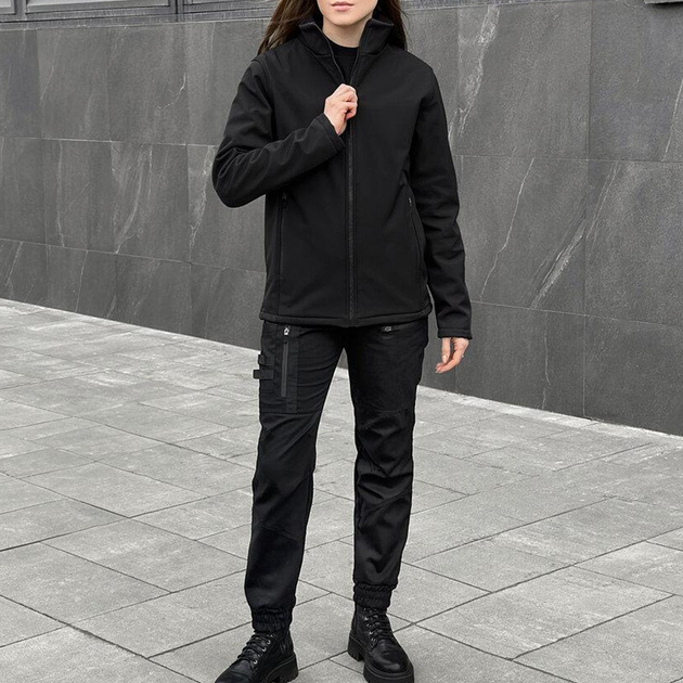 Женская Форма "Pobedov" Куртка на микрофлисе + Брюки - Карго / Демисезонный Костюм черный размер XL - изображение 1