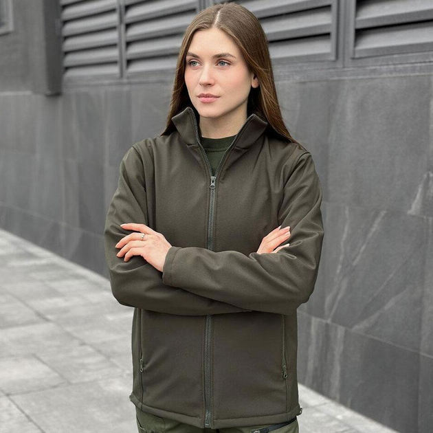 Женская Демисезонная Куртка "Pobedov Shadow" Soft Shell на микрофлисе хаки размер 3XL - изображение 2