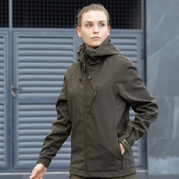 Женская Демисезонная Куртка Soft Shell "Pobedov Matrix" с капюшоном олива размер 3XL - изображение 1