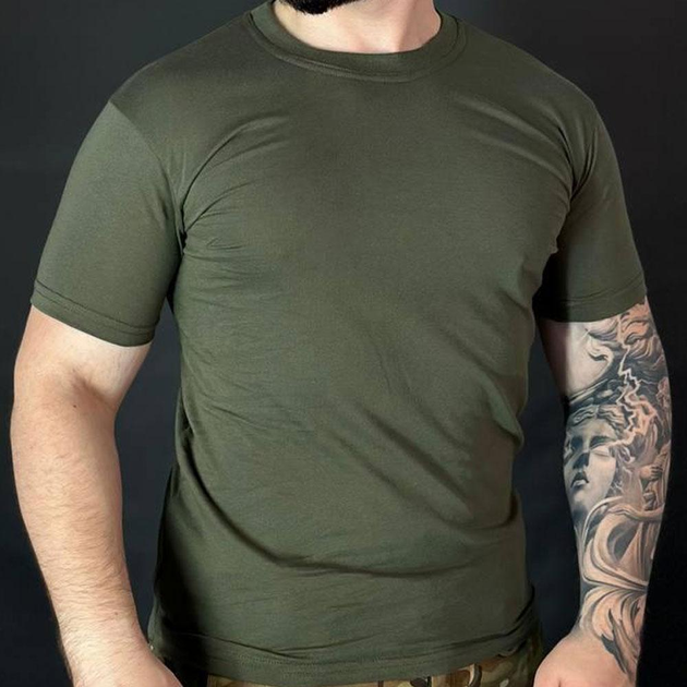 Мужская хлопковая футболка с круглой горловиной олива размер S - изображение 1