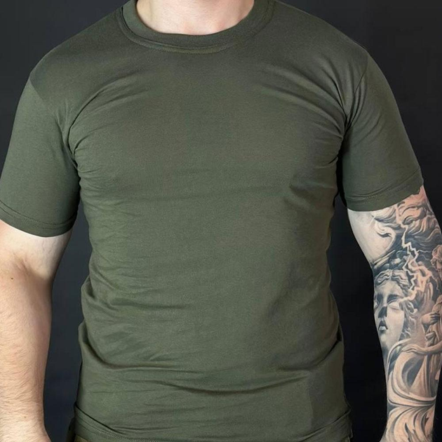 Мужская хлопковая футболка с круглой горловиной олива размер S - изображение 2