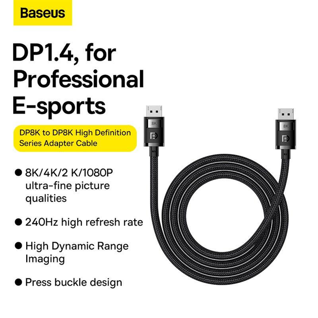 Кабель Baseus DisplayPort DP 8K - DP 8K 2метра High Definition (B00633706111-02) - изображение 4