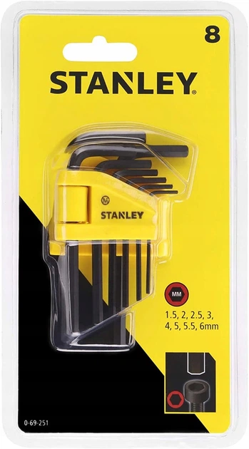 Набор Шестигранников (1,5, 2, 2,5, 3, 4, 5, 5,5, 6 мм) 8 шт STANLEY (0-69-251) - Фото 3 Набор Шестигранников (1,5, 2, 2,5, 3, 4, 5, 5,5, 6 мм) 8 шт STANLEY (0-69-251) - изображение 3