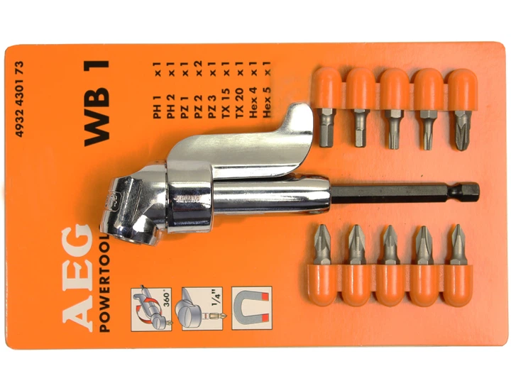 Угловой Держатель Для Бит 1/4" + 10 Бит AEG WB1 (4932430173) - Фото 4 Угловой Держатель Для Бит 1/4" + 10 Бит AEG WB1 (4932430173) - изображение 4