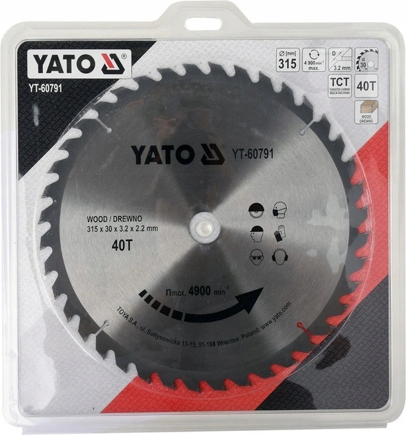 Диск Для Циркулярки Ø 315 х 30 х 3.2 мм, 40 зубьев YATO (YT-60791) - Фото 3 Диск Для Циркулярки Ø 315 х 30 х 3.2 мм, 40 зубьев YATO (YT-60791) - изображение 3