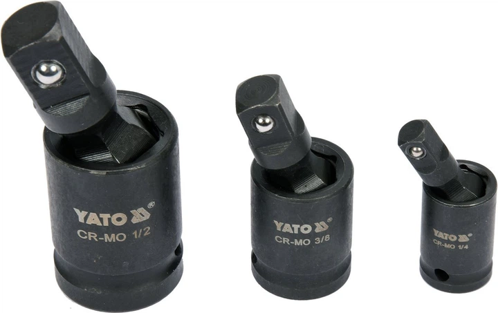 Ударні Карданчики Для Головок 1/2", 3/8", 1/4" Набір 3 шт YATO (YT-10643) - Фото 1 Ударні Карданчики Для Головок 1/2", 3/8", 1/4" Набір 3 шт YATO (YT-10643) - зображення 1