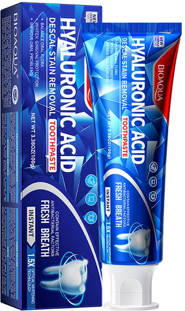 Зубна паста Bioaqua Hyaluronic Acid Descaling and Stain Removing Toothpaste 100 г (6974784010842) - Фото 1 Зубна паста Bioaqua Hyaluronic Acid Descaling and Stain Removing Toothpaste 100 г (6974784010842) - зображення 1